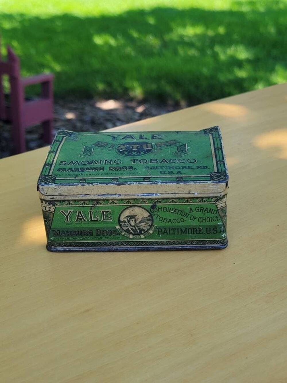 Vintage Yale Mixture Smoking Tobacco Tin Marburg Bros Baltimore MD Antique